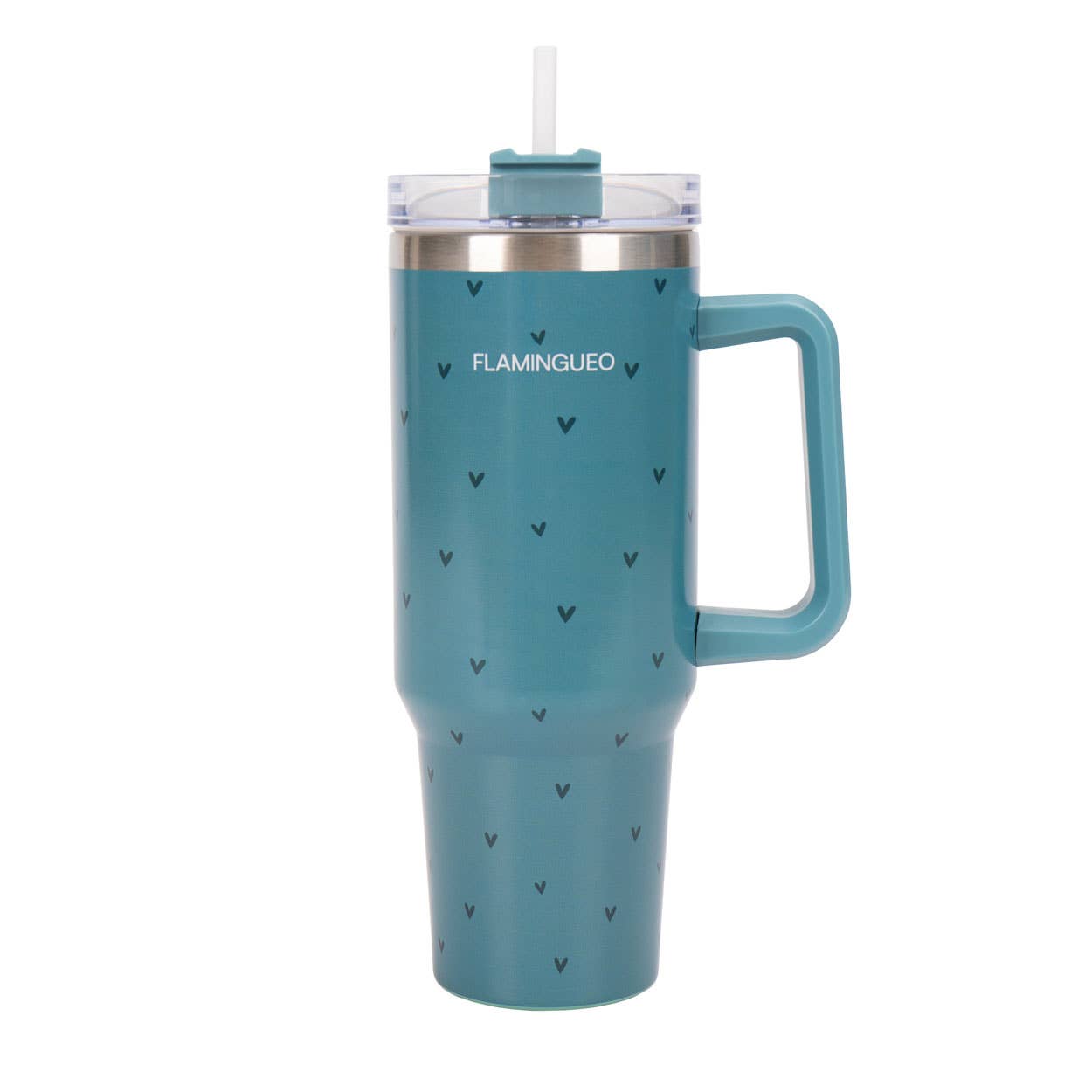 Gourde thermos verte en acier inoxydable avec des petits cœurs
