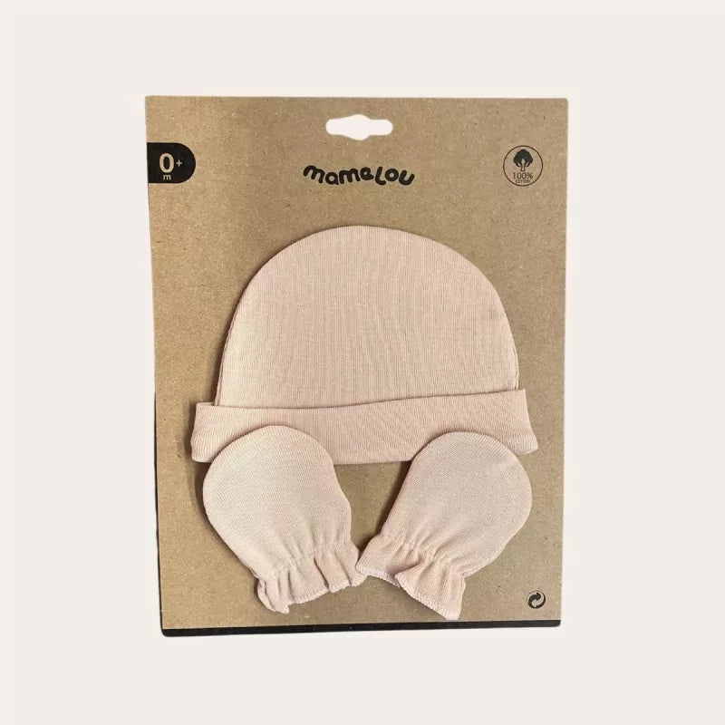 Bonnet naissance + moufles — taupe