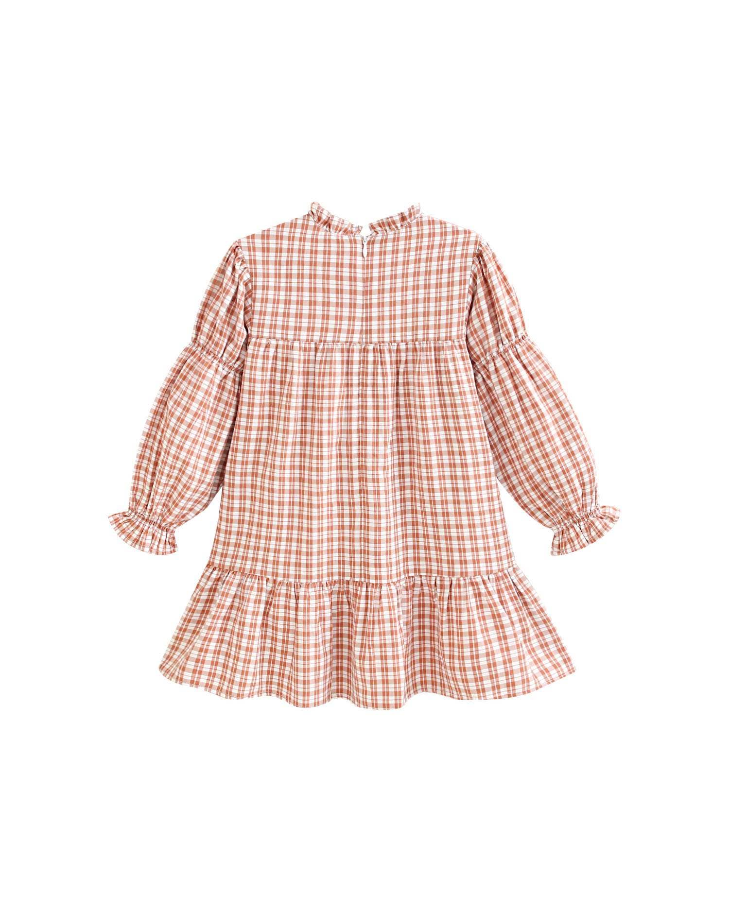 Robe à carreaux ocre à manches longues — 4 ans