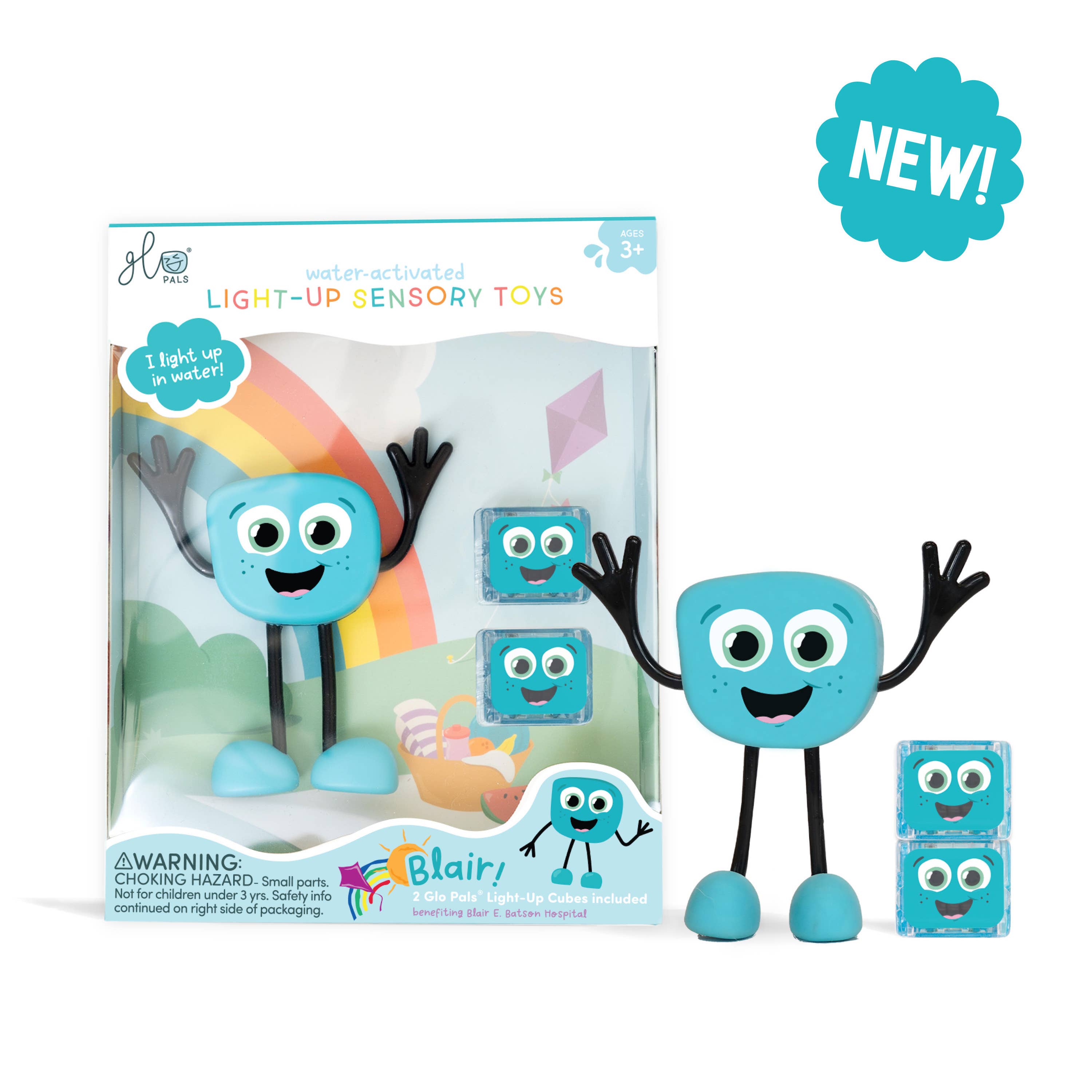 Personnage pour le bain + cubes lumineux bleus
