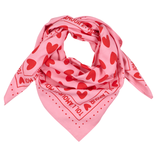 Petit Foulard coeur Toi l'Amour — Fond rose / motif rouge