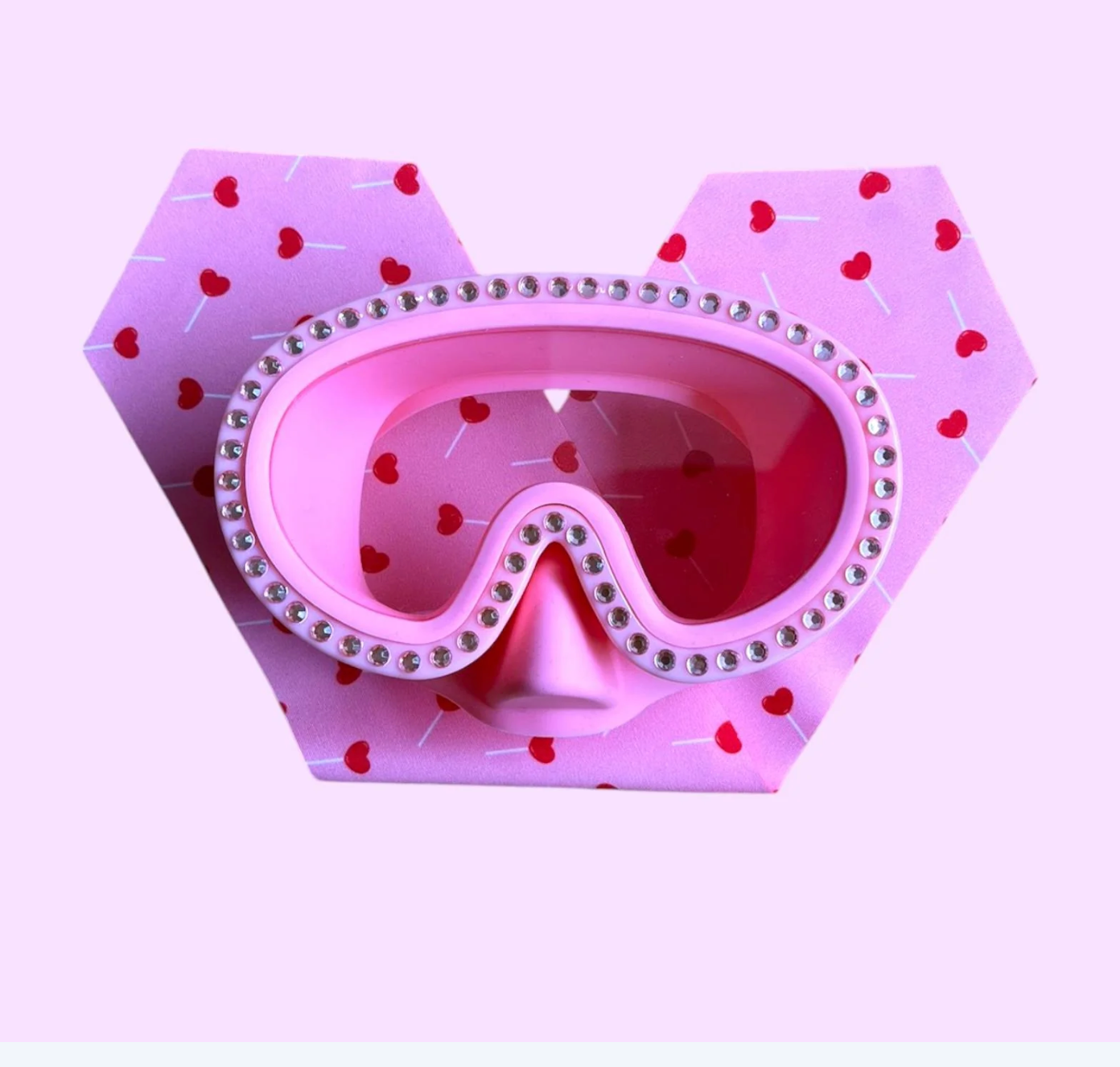 Masque de plongée enfant rose coeurs rouges