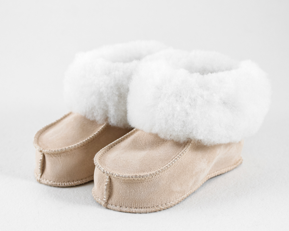 Chaussons bébé en mouton beige — 15/16 5/10 mois