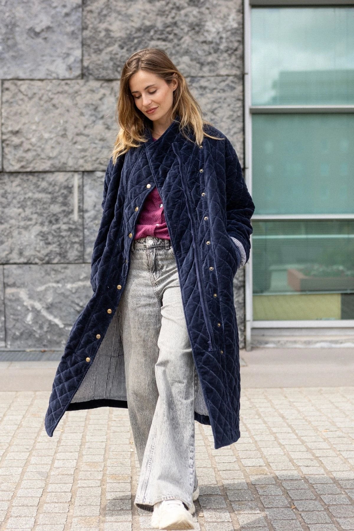 Manteau Jiya Velours Lisse Navy 4