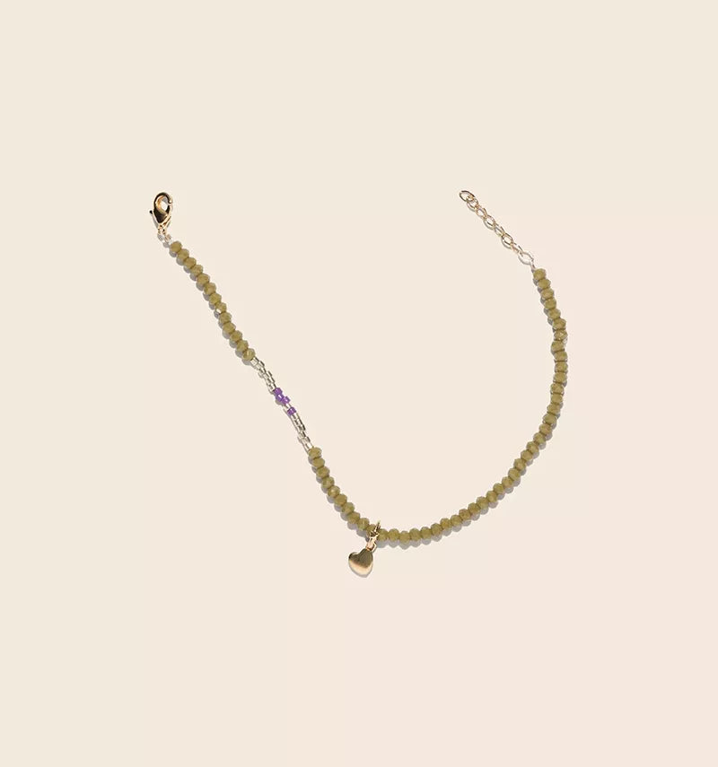 Bracelet Odette Kaki coeur doré 4