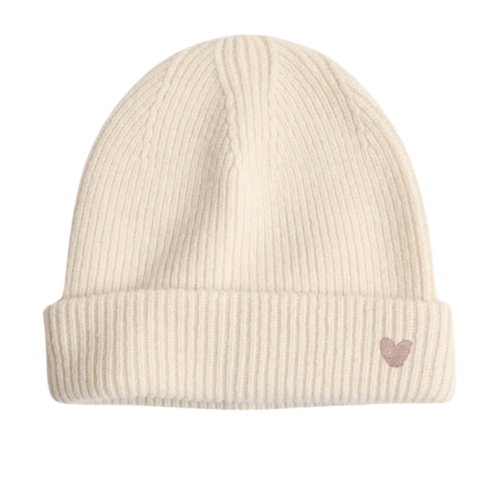 Bonnet écru en laine avec 🖤 — Bébé 3/12 mois (43/49 cm)