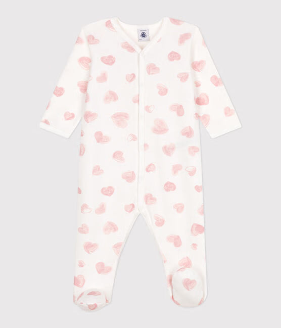 Pyjama bébé en molleton gratté à col imprimé cœurs Rose 💕 — 1 mois