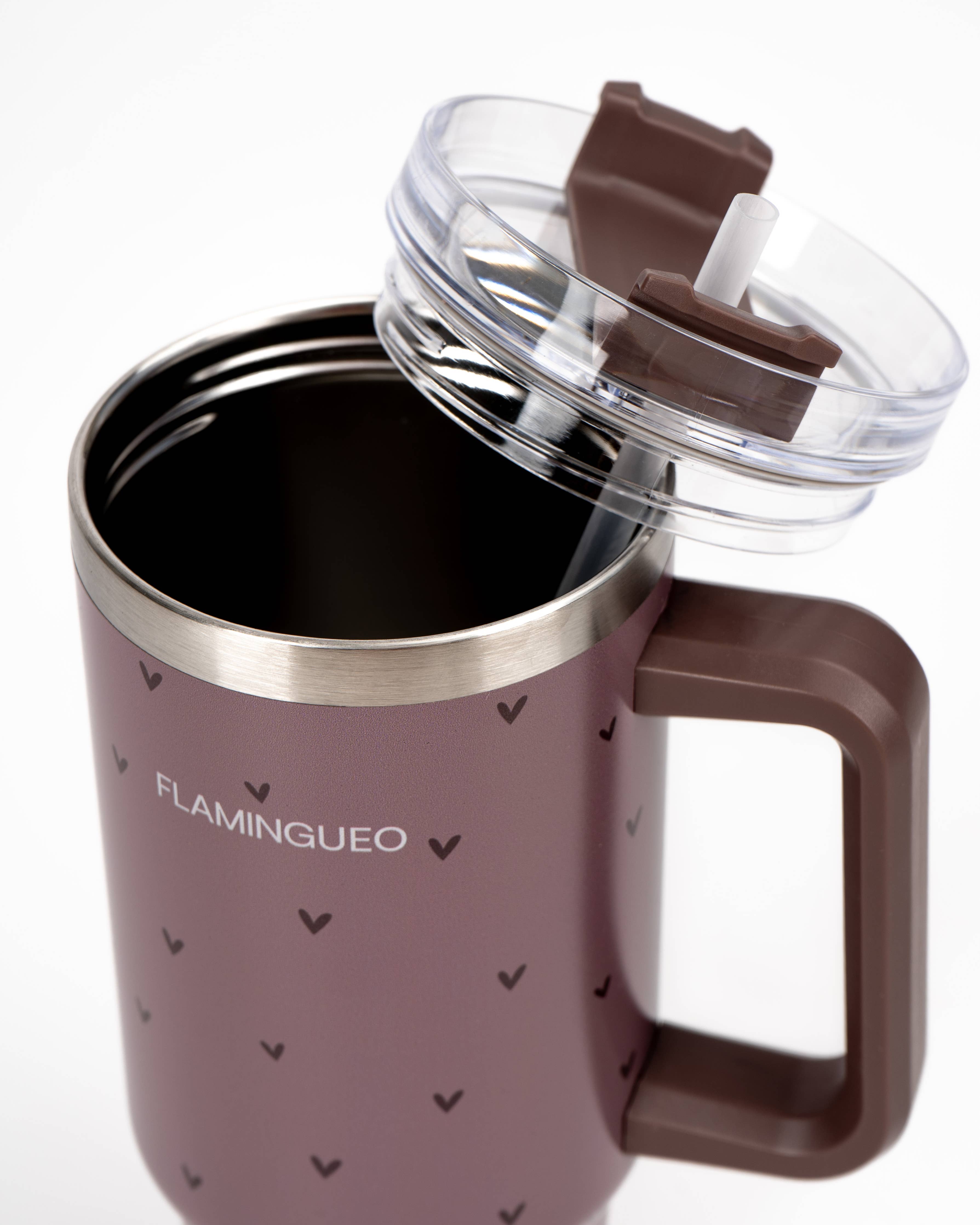 Gourde thermos marron en acier inoxydable avec des petits cœurs 3