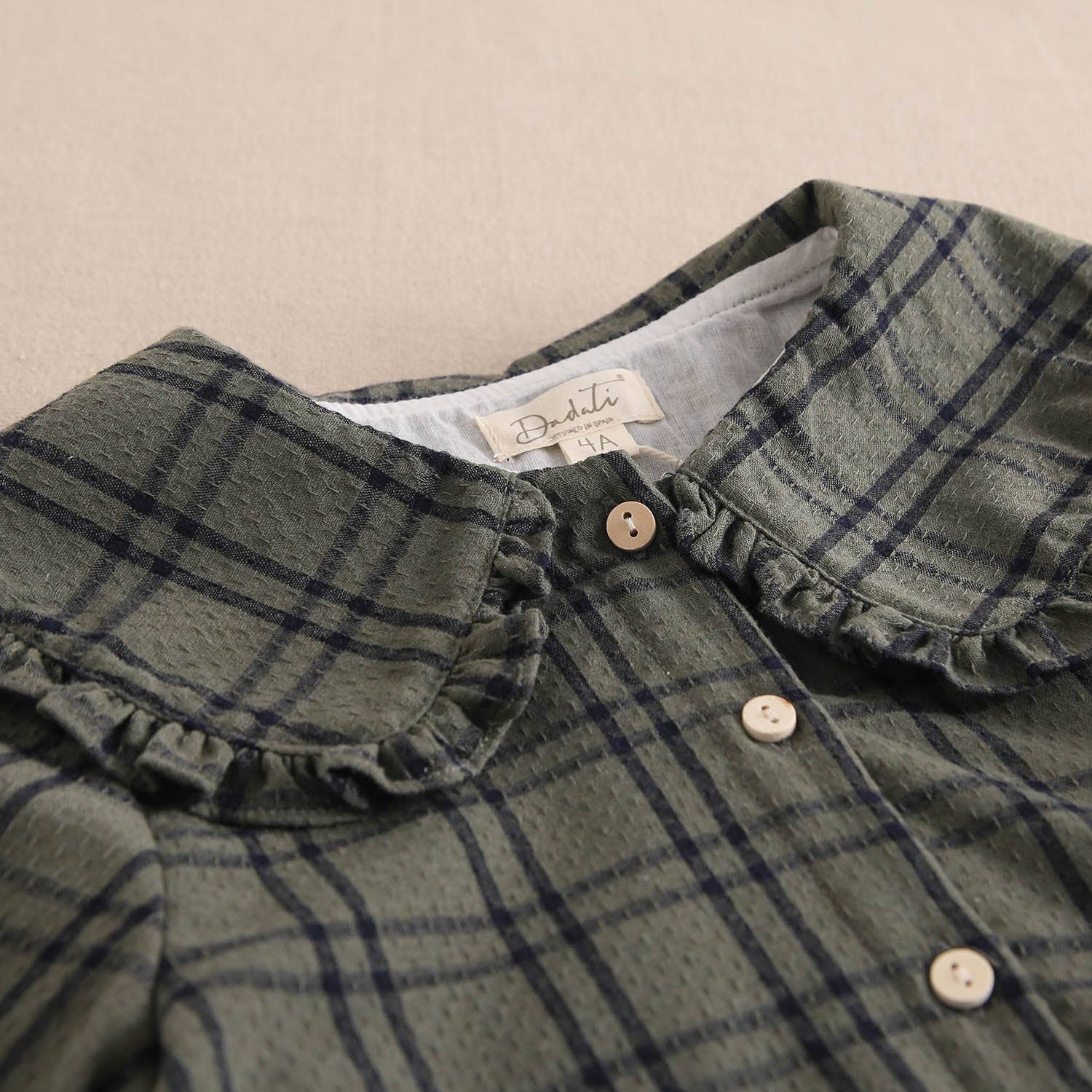 Robe à carreaux vert olive et bleu avec col Peter Pan 4