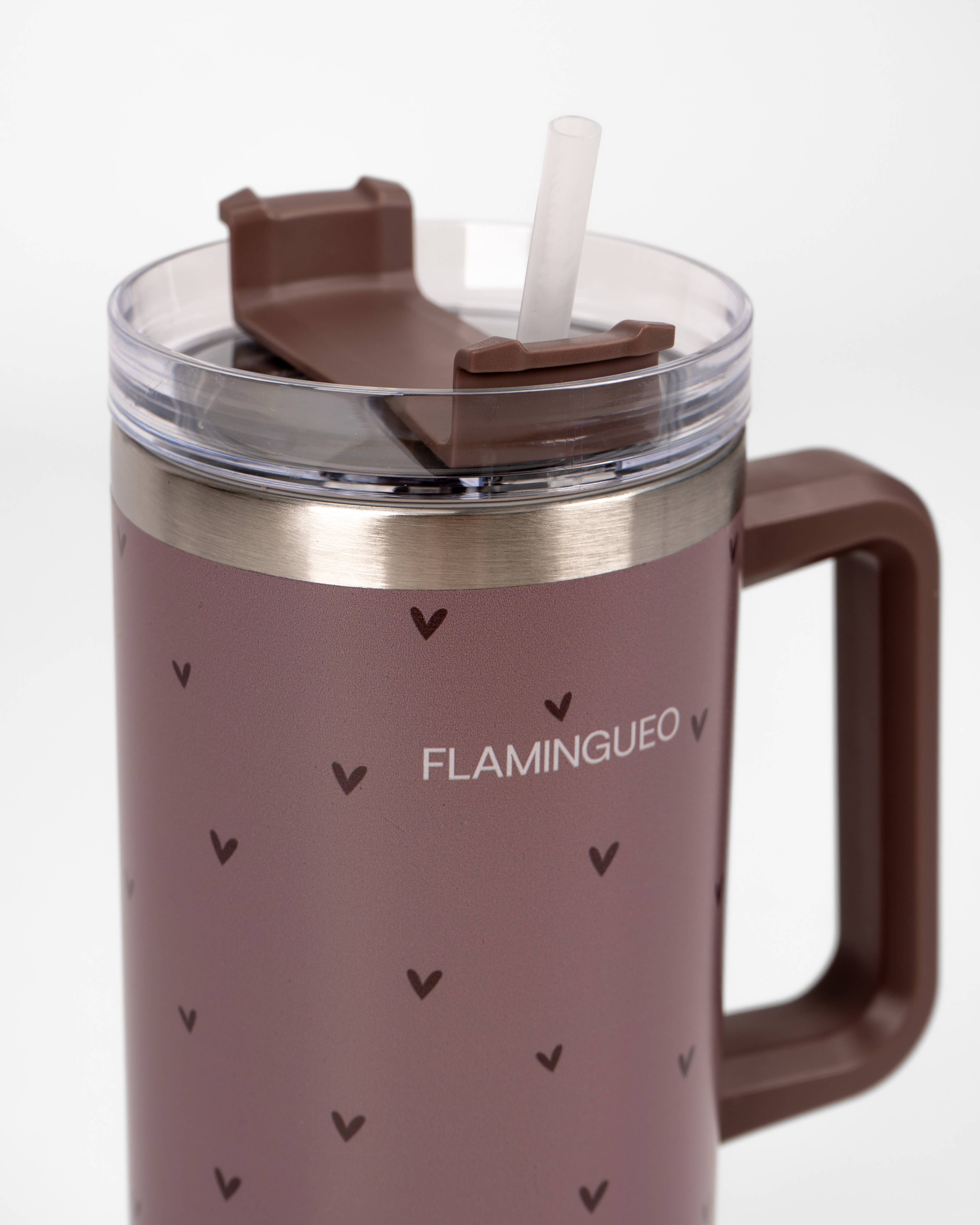 Gourde thermos marron en acier inoxydable avec des petits cœurs 2