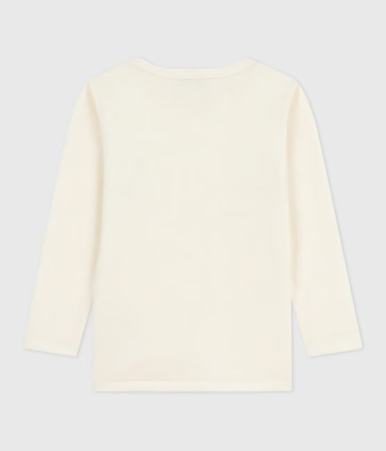 Tee-shirt enfant en laine et coton manches longues uni écru — 2 ans