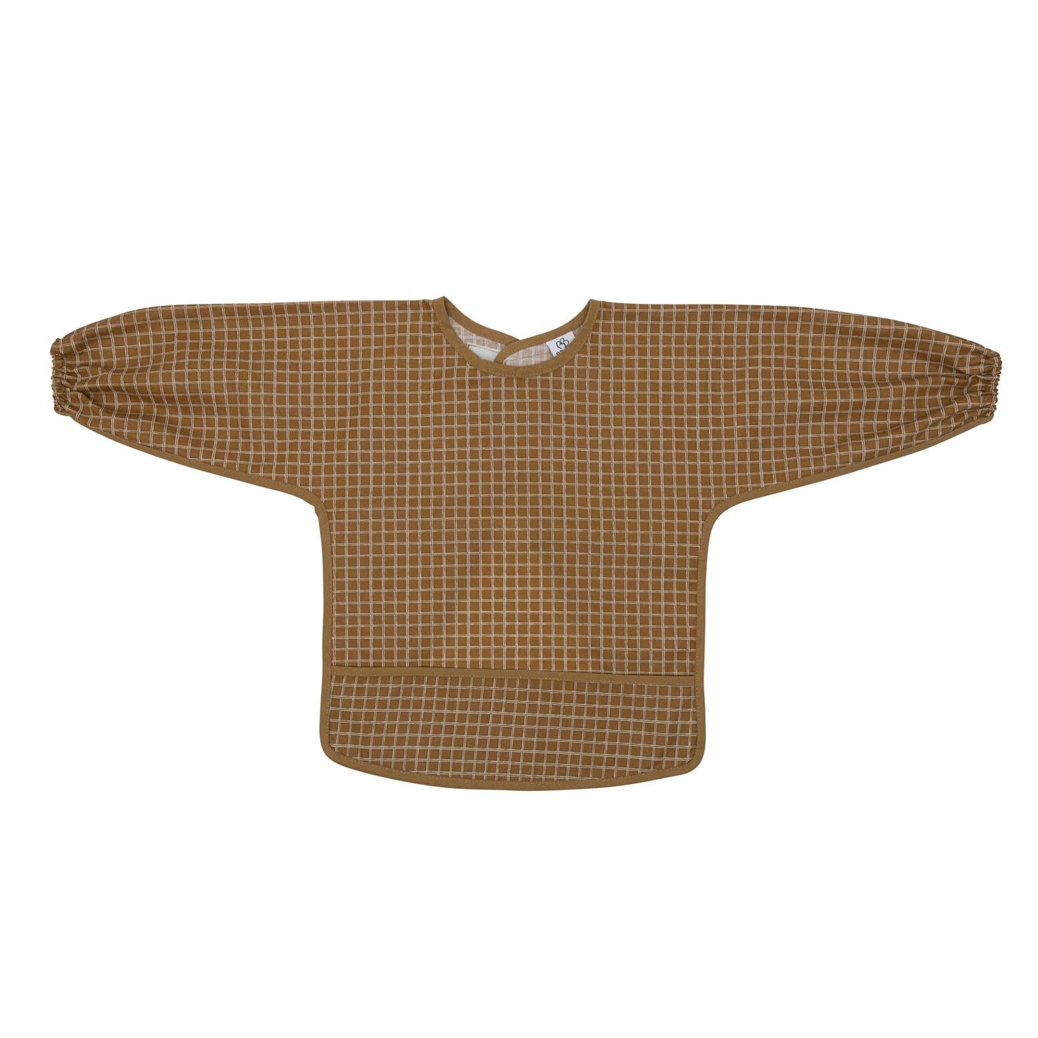 Bavoir-tablier coton enduit carreaux Caramel — 6/24 mois