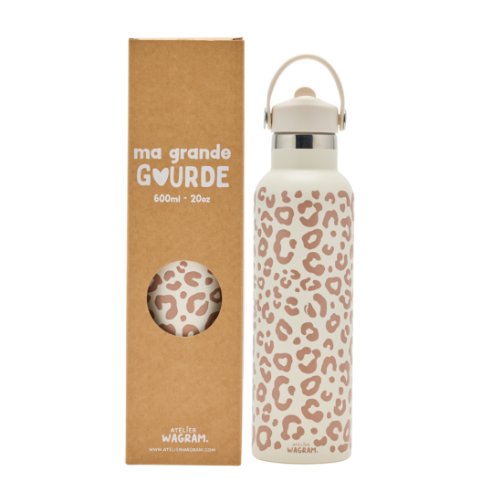 Gourde acier inox 600ml — leopard clair
