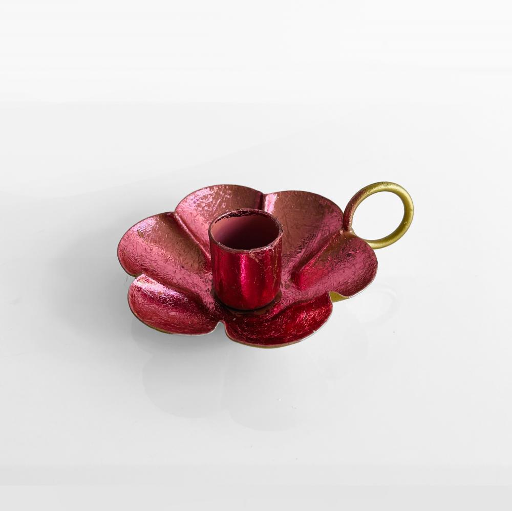 Bougeoir fleur métallique rose 3
