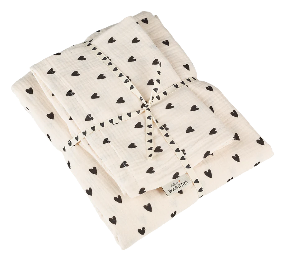 Parure de couette petits coeurs 80x120 avec taie — Ecru