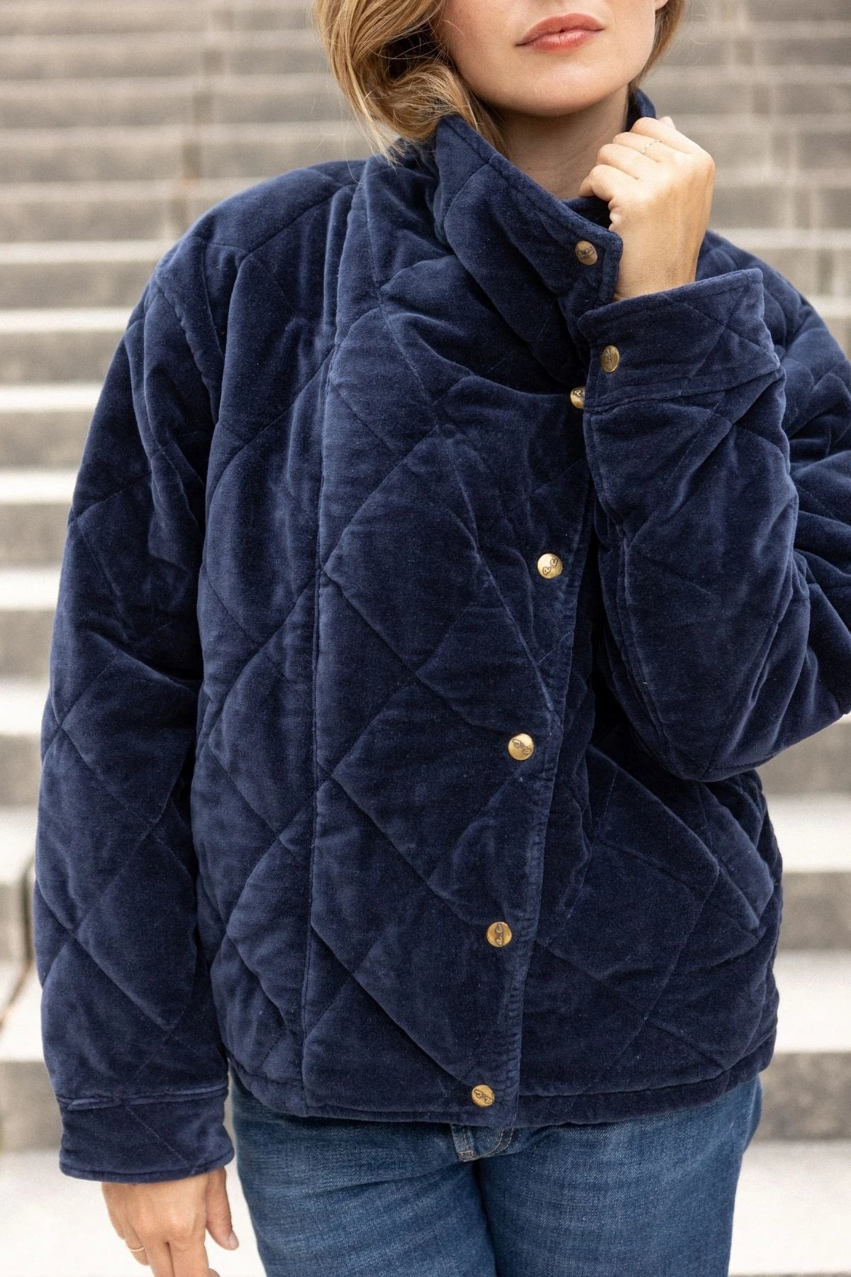 Veste Kapur Velours Lisse Navy 4