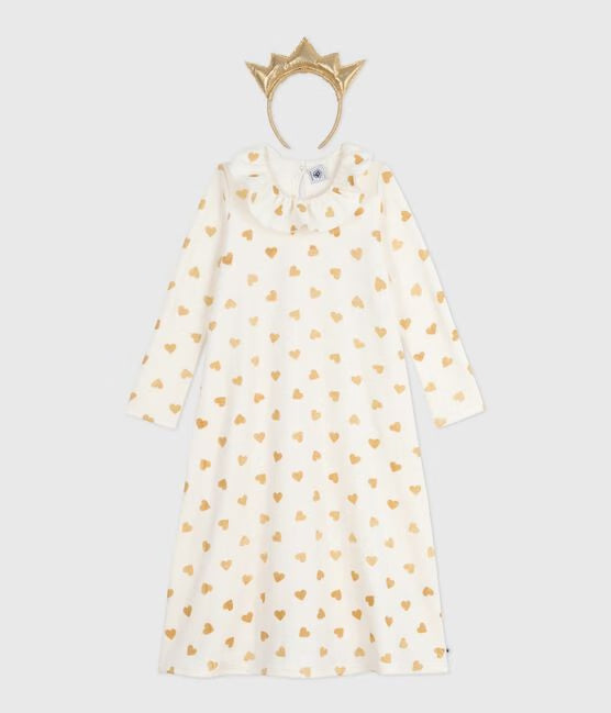 chemise de nuit déguisement de Noel enfant en velours imprimé cœurs dorés 2
