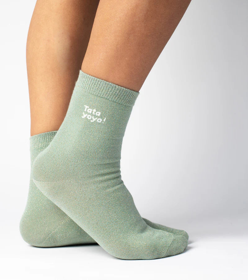 Chaussettes Tata yoyo vert à paillettes