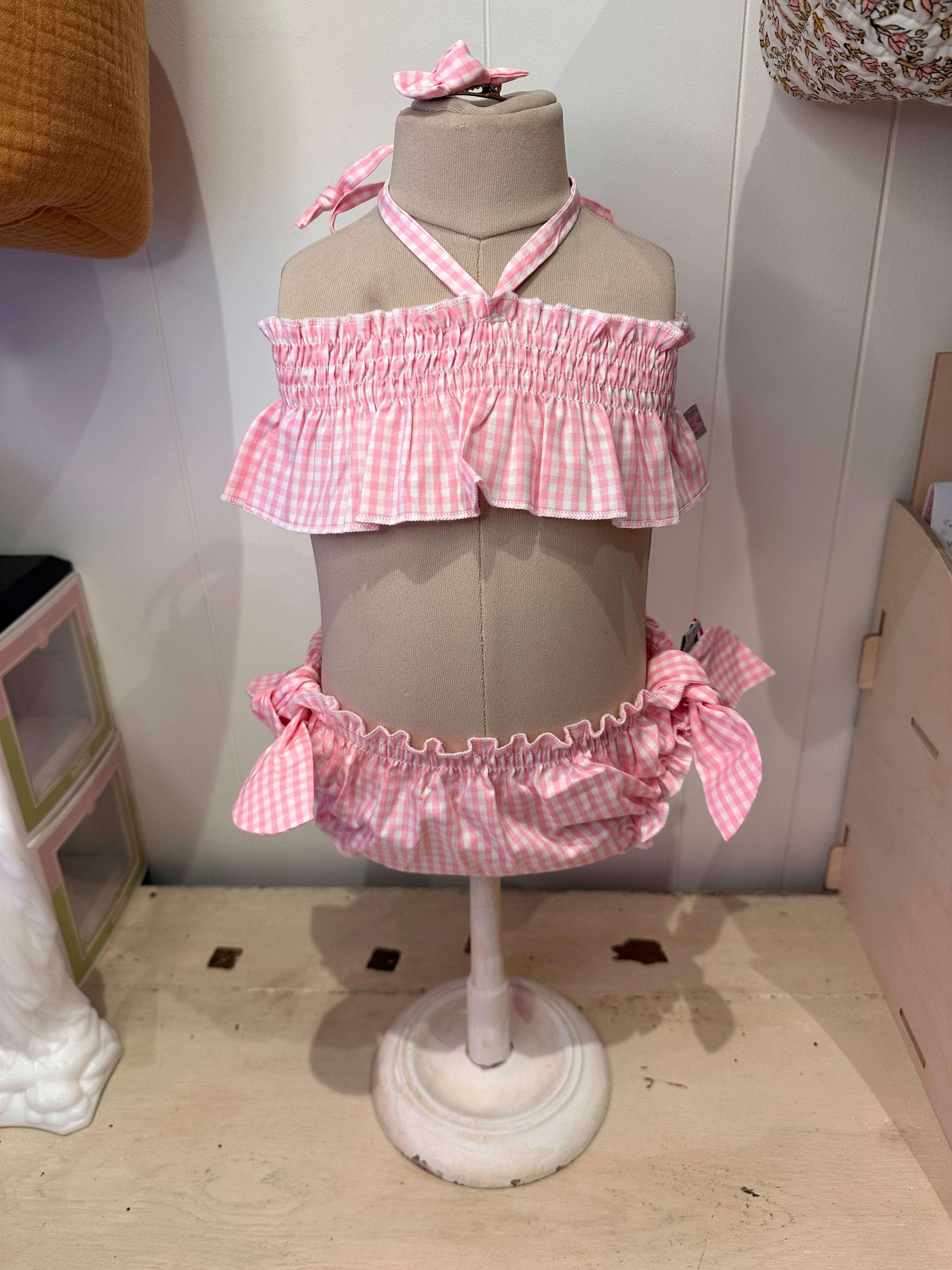 Haut de maillot vichy rose 2
