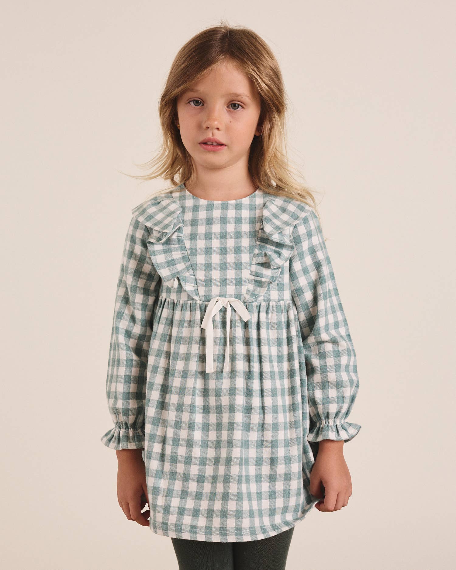 Robe en flanelle à carreaux vichy vert d'eau avec nœud 8
