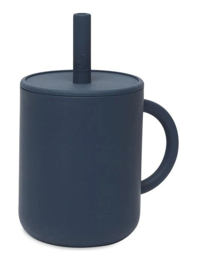 Gobelet Silicone - avec paille — Bleu Jean