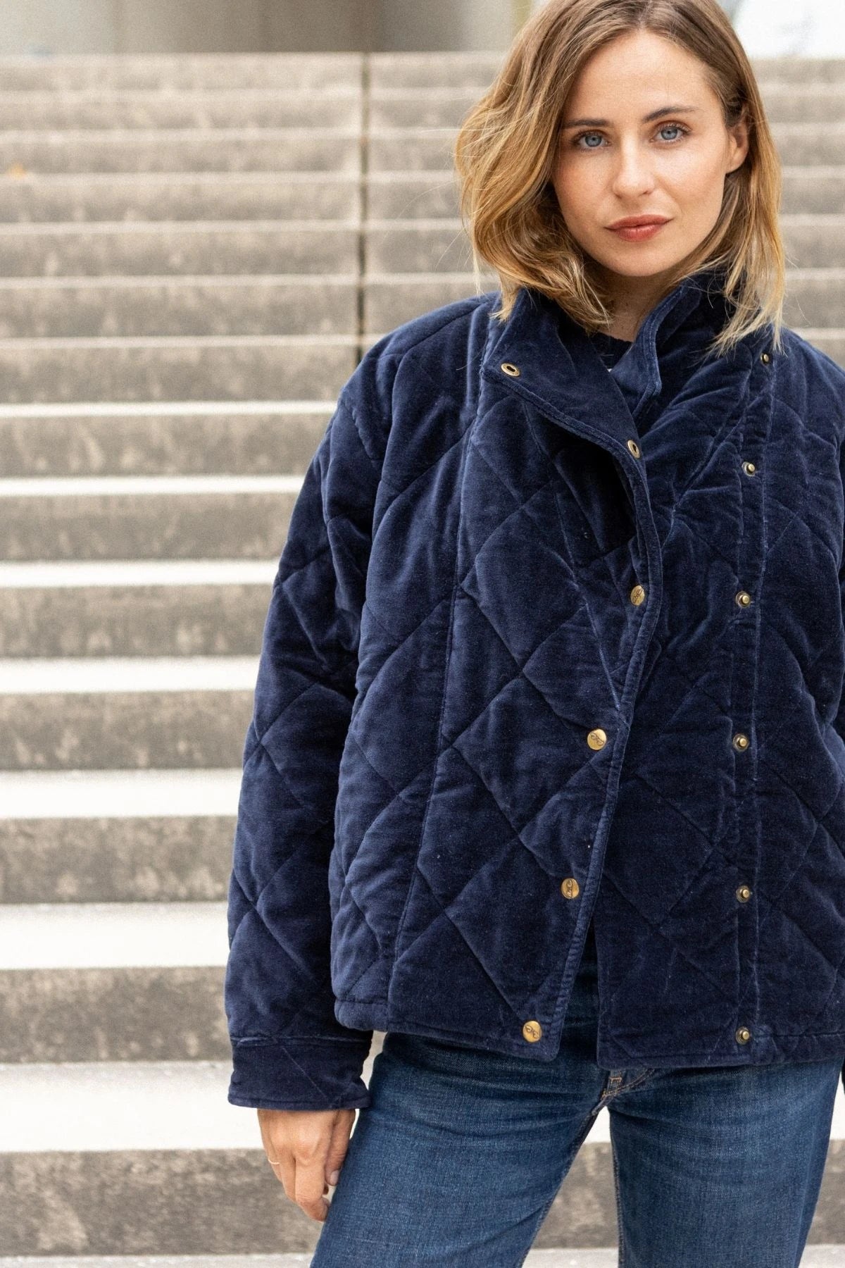 Veste Kapur Velours Lisse Navy — m