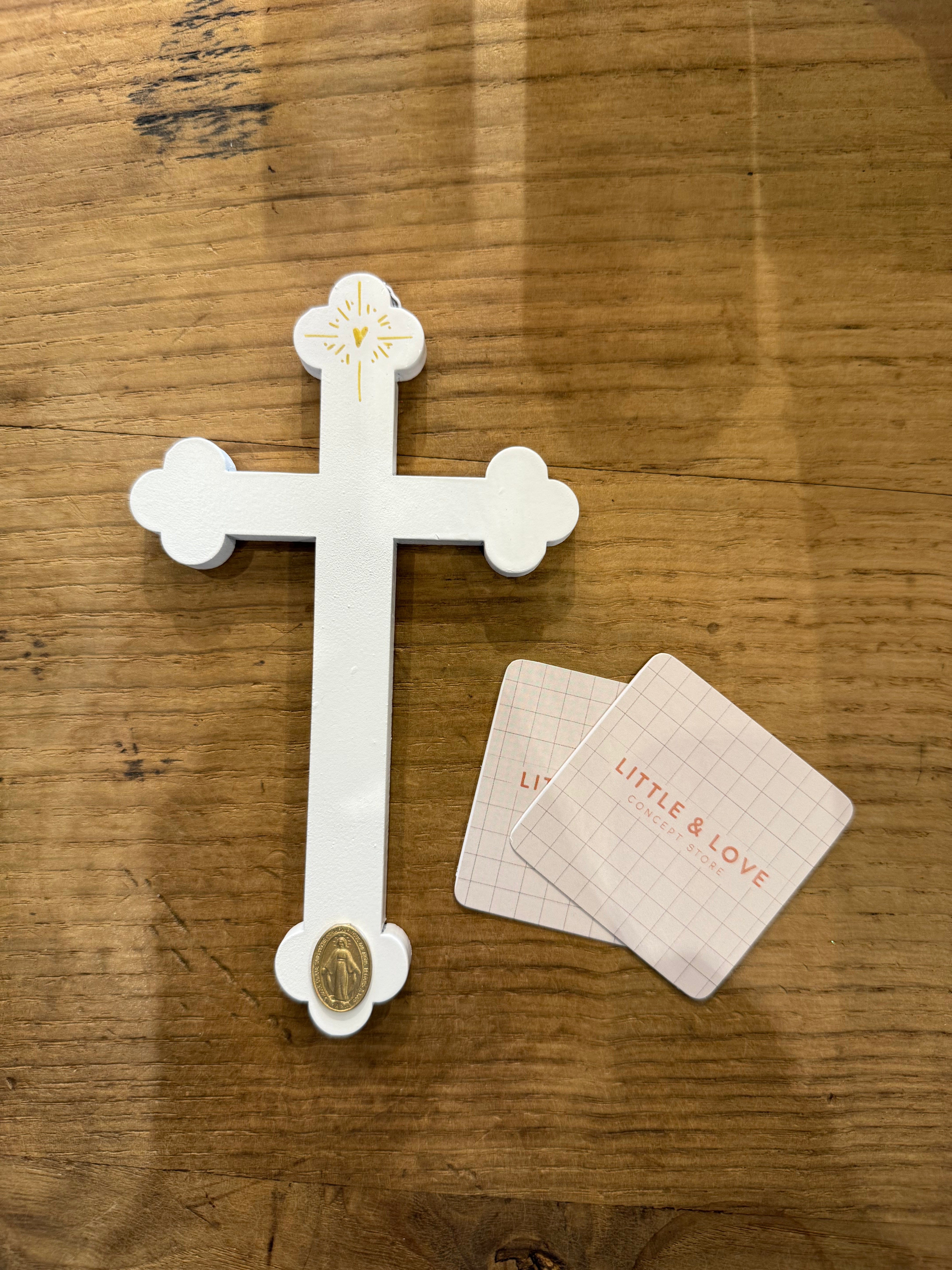 Croix en bois 16 cm — blanc-8