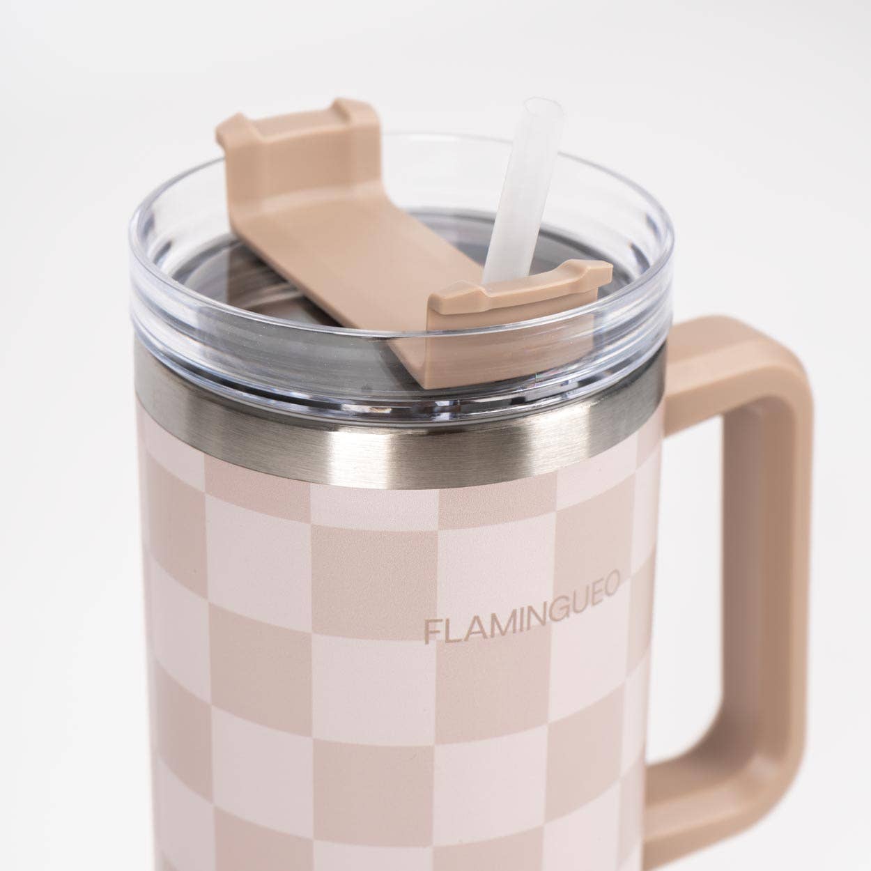 Gourde thermos en acier inoxydable  à carreaux beige 3
