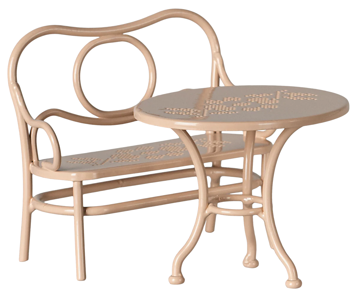 Maileg : Table à café et banc, Souris, Grande - Rose pâle