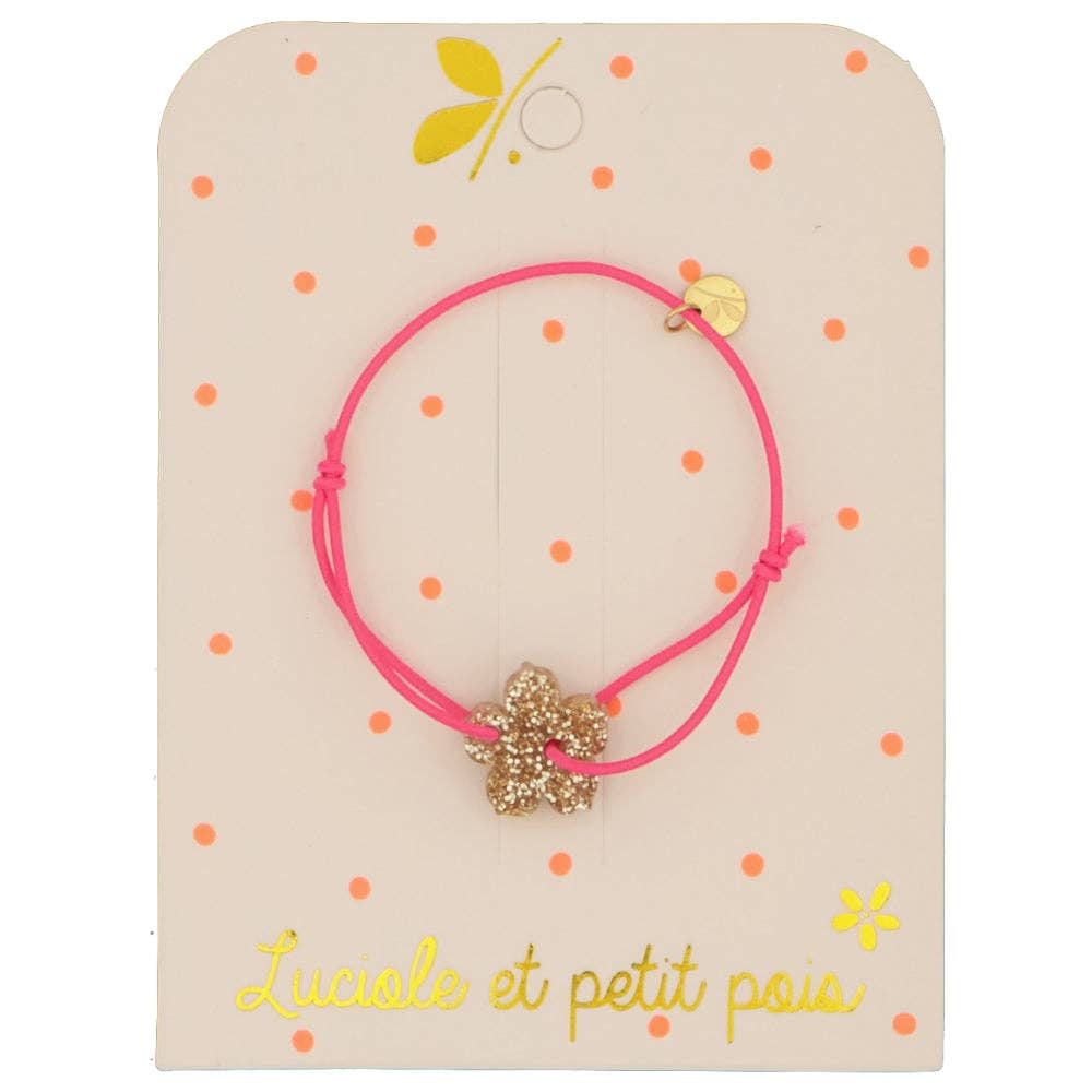 Bracelet cordon élastique - Rose fuchsia (fleur or)