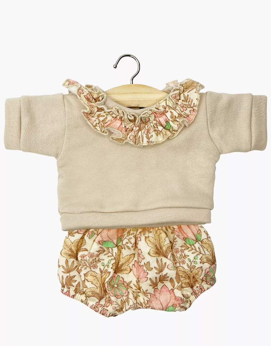 Babies - Ensemble Marion top à collerette molleton lin et bloomer Indienne rosée