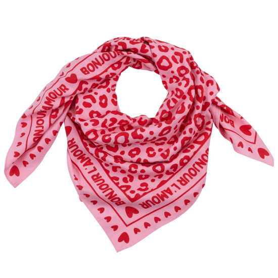 Grand Foulard Léopard Toi l'Amour — Fond rose / motif rouge