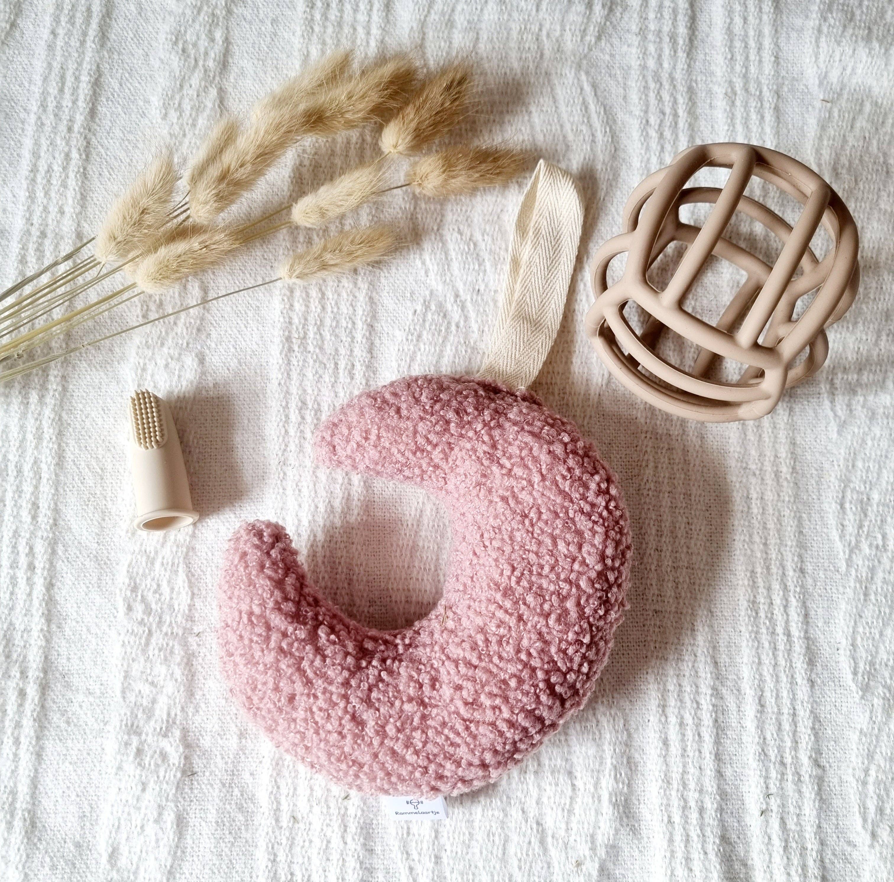 Lune avec pince à tétine - Rose poudré