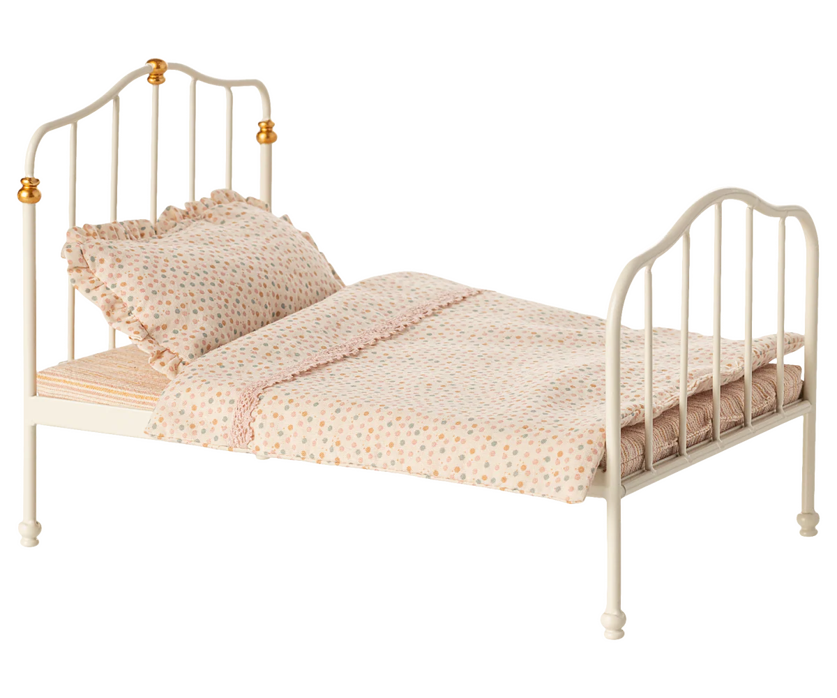 Maileg : Lit vintage 2 places, Souris - Blanc Off white