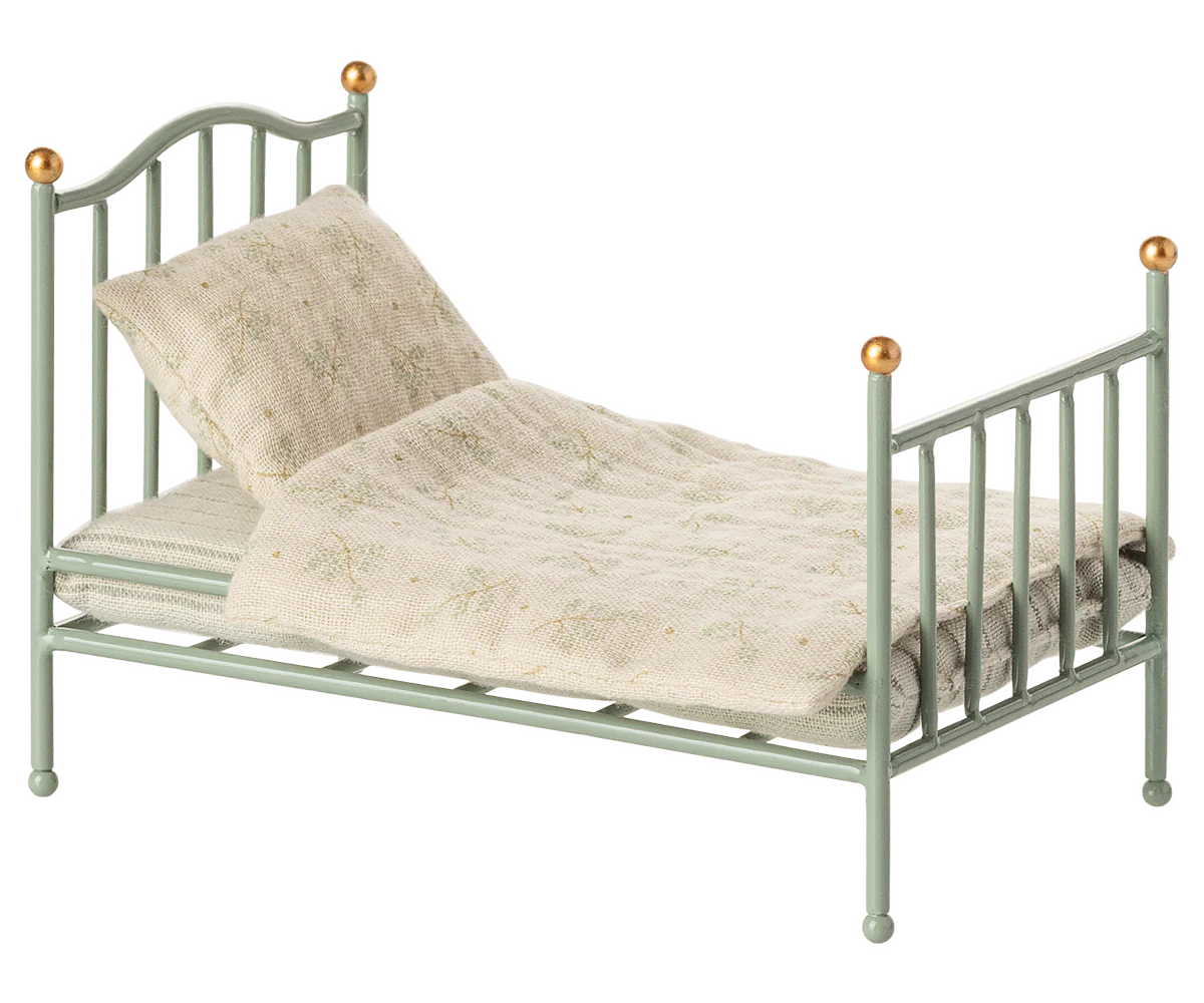 Maileg : Lit simple vintage, Souris - Menthe