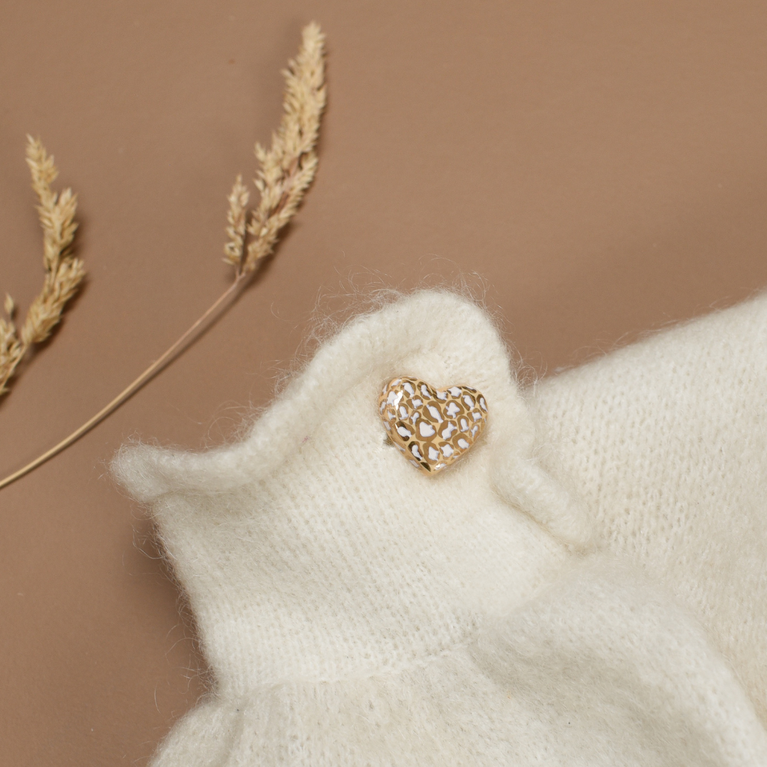 Pin's Coeur Léopard : Blanc & Doré 5