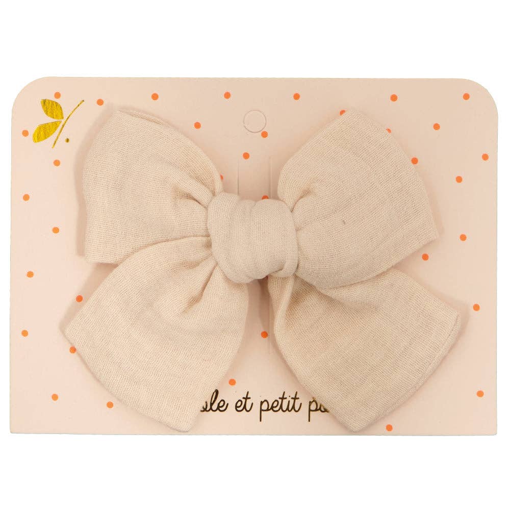 Barrette grand nœud princesse - Double gaze sable