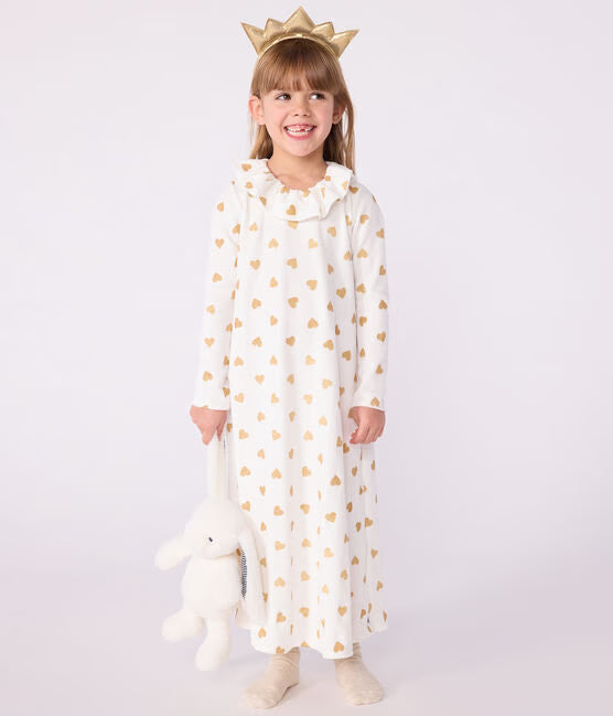 chemise de nuit déguisement de Noel enfant en velours imprimé cœurs dorés 5