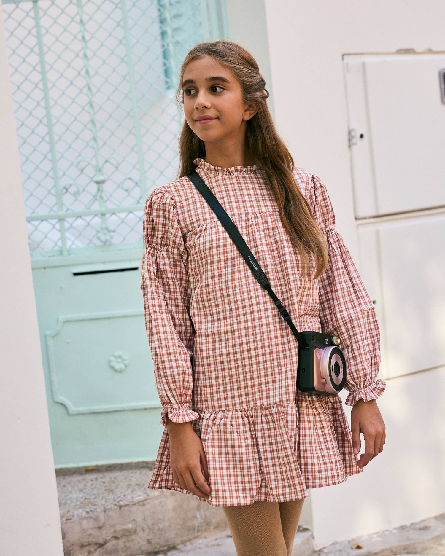 Robe à carreaux ocre à manches longues 7