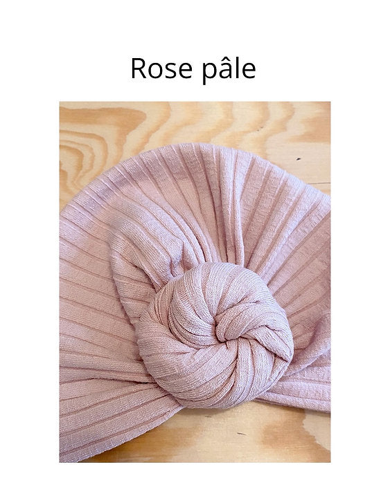 Turbans noeuds fleurs cottelé — Rose pâle / 0/3 mois