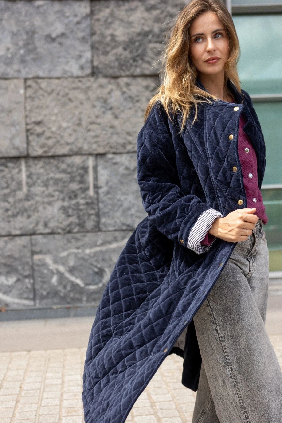 Manteau Jiya Velours Lisse Navy 3