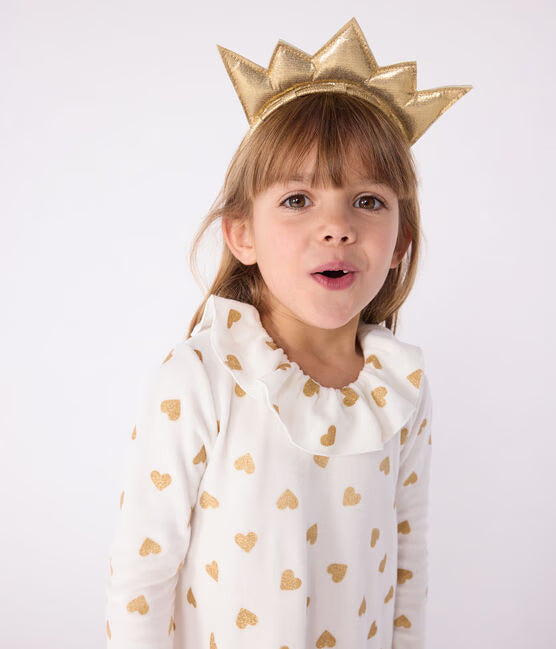 chemise de nuit déguisement de Noel enfant en velours imprimé cœurs dorés 3