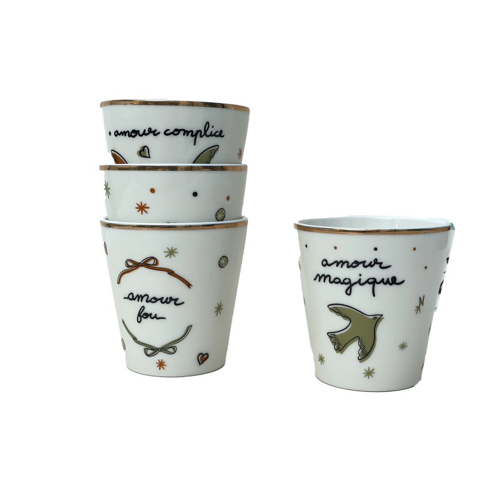 Tasse amour oiseaux doré