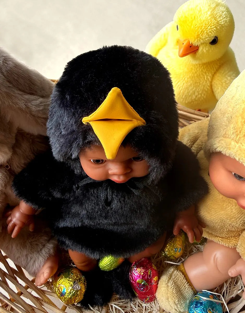 Les P'tits Déguiz' Babies – Ensemble Piou-piou en fausse fourrure noire et ses chaussons