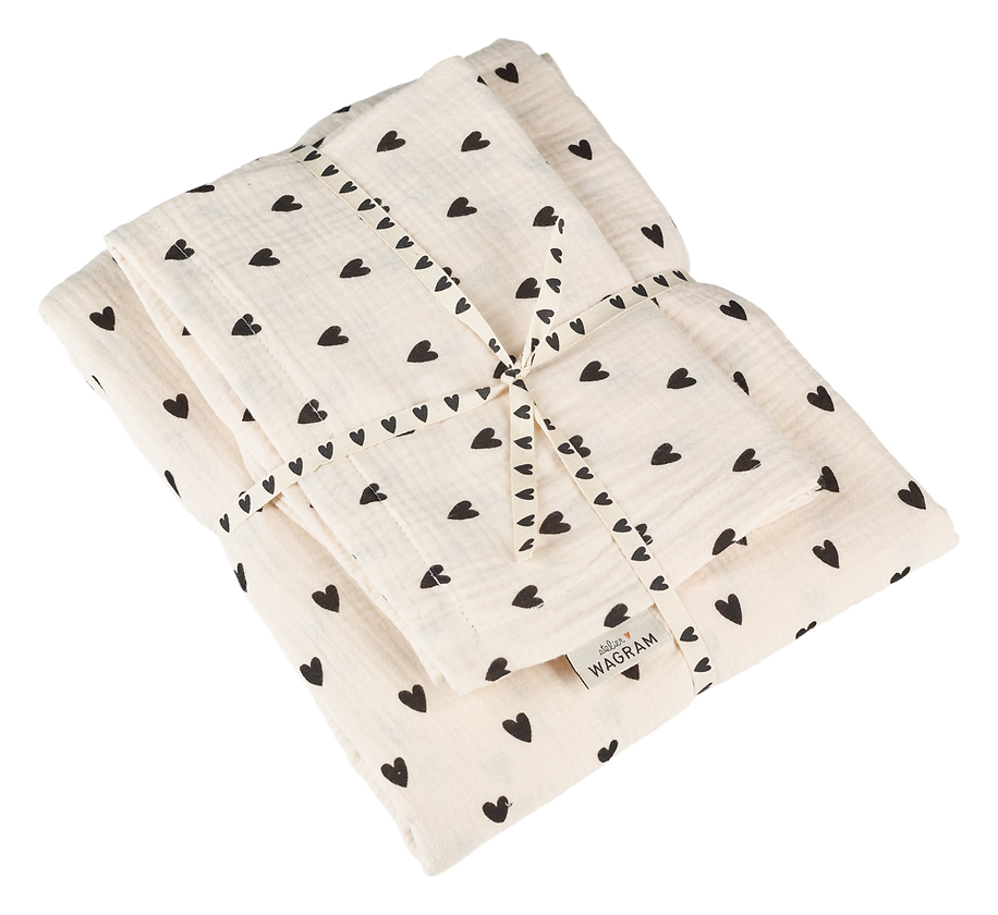 Parure de couette petits coeurs 140x200 — Ecru