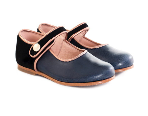 Poppée  : Chaussures Bulle Ajax cuir/marine nubuck/noir filet or à scratch — 24