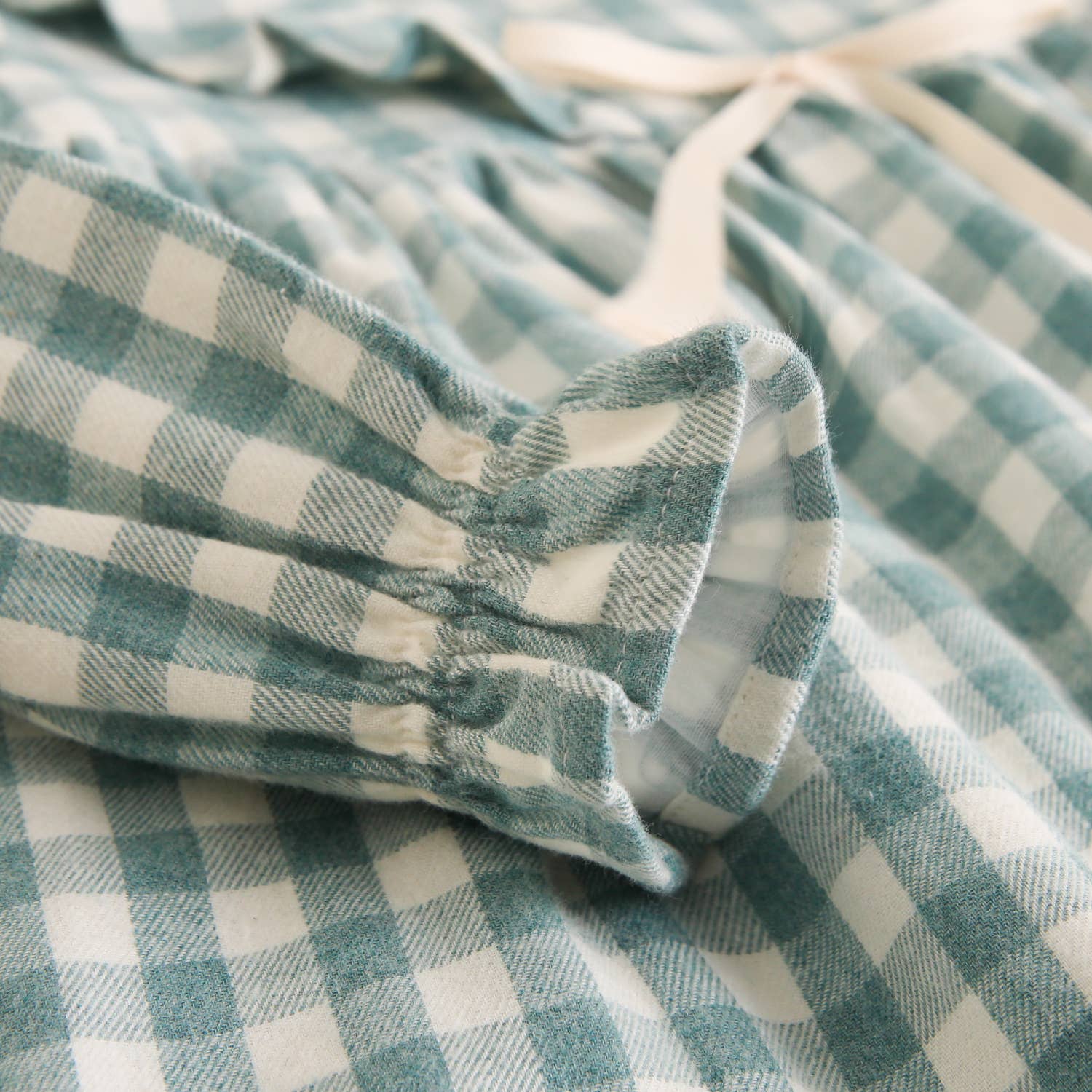 Robe en flanelle à carreaux vichy vert d'eau avec nœud 5