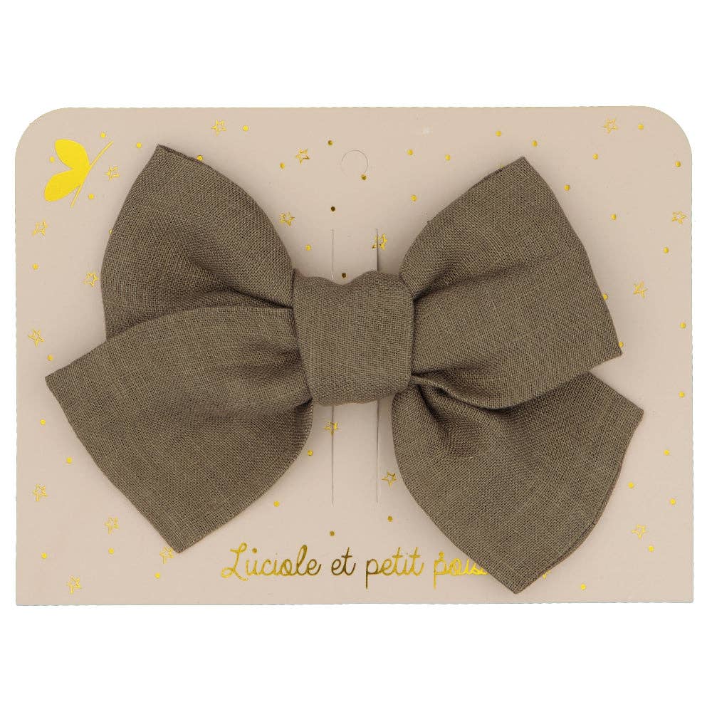 Barrette grand nœud princesse - Lin kaki