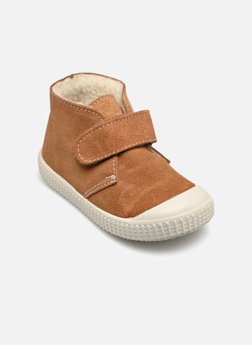 Victoria : chaussures montantes Camel fourrées à scratch en daim camel — 27