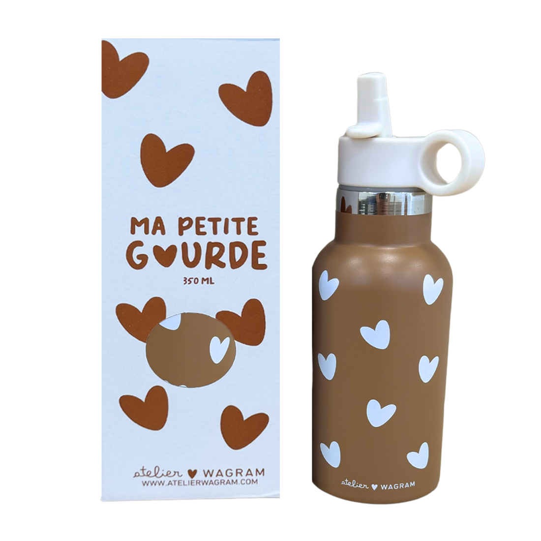 Gourde acier inox coeurs — caramel